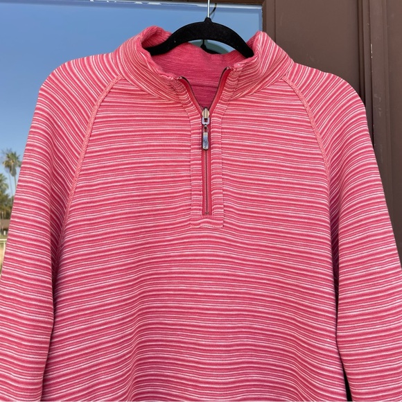 Tommy Bahama Reversible 1/4-Zip Salmon Pink/Pink Stripe Pullover M - Picture 8 of 14